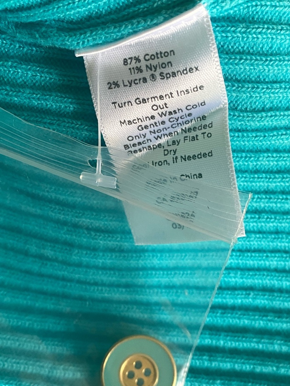 Talbots Turquoise Ribbed V-Neck Button Cardigan - Picture 4 of 5